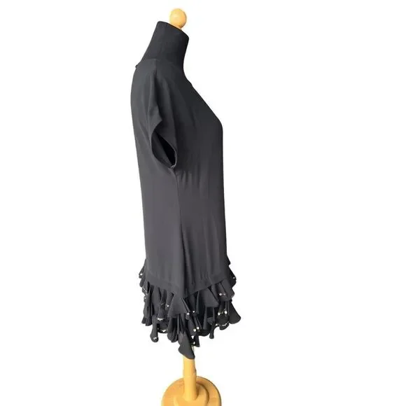 TED BAKER BLACK DRESS WITH GOLD RUFFLE SIZE 1 TED BAKER BLACK DRESS WITH GOLD RUFFLE SIZE 1